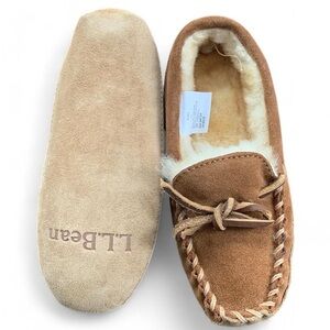 L.L. Bean wicked good brown Tan Suede wool shearling Kids' Slippers size 11 NWOT